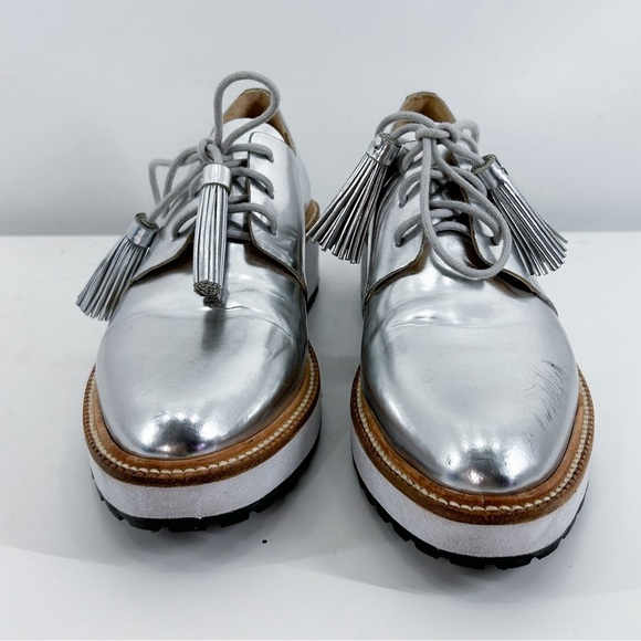 Loeffler Randall Callie Silver Metallic Leather Lace Up Oxfords Size 6.5 - Picture 3 of 7